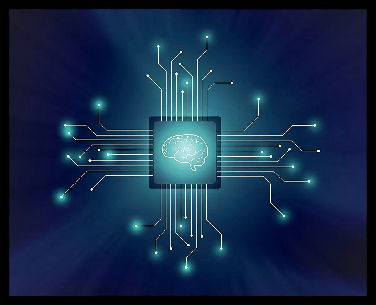 Graphic representation of adaptive hardware components interconnected with AI neural networks.